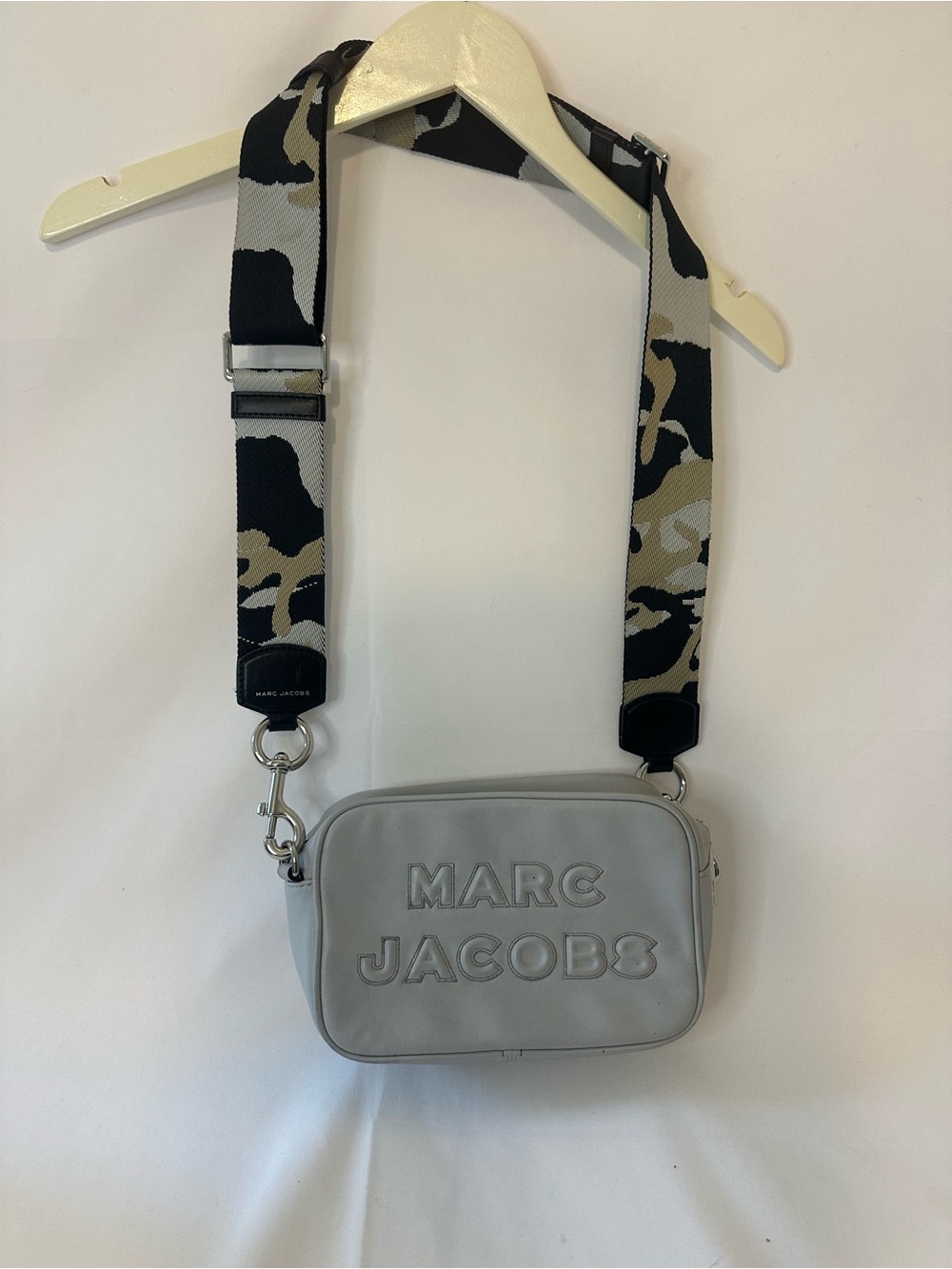 Marc Jacobs Light Grey Camera Bag with Camouflage Strap